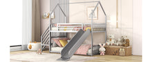 Load image into Gallery viewer, Twin over Twin Metal Bunk Bed House Bed with Slide and Staircase, Silver
