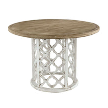 Load image into Gallery viewer, Round Wooden Dining Table With Ornate Cut Out Base - Brown / Antique White
