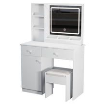 Load image into Gallery viewer, Fashion Vanity Desk With Mirror And Adjustable Lights, Makeup Table Set With 2 Drawers - White
