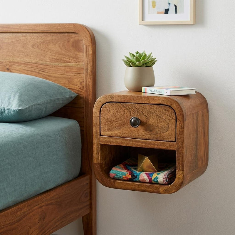 Solid Wood One Drawer Floating Nightstand (731545) - Brown