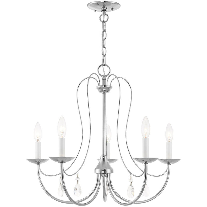 Five Light Dimmable Chandelier With Shades - Silver