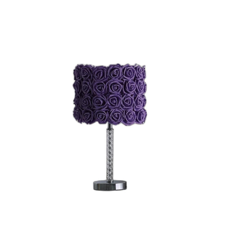 Bedside Table Lamp With Purple Flowers Drum Shade - Silver