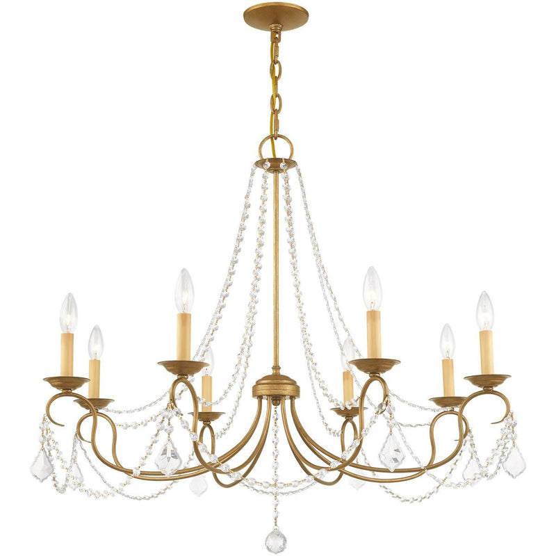 28" Eight Light Dimmable Chandelier With Shades - Antiqued Gold