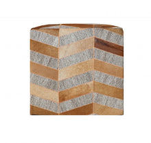 Load image into Gallery viewer, Hair on Hide Cube Chevron Pouf Ottoman - Gray And Bronze
