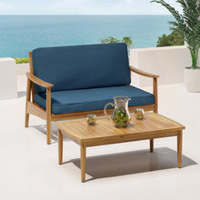 Load image into Gallery viewer, Outdoor Acacia Wood Loveseat Set With Coffee Table
