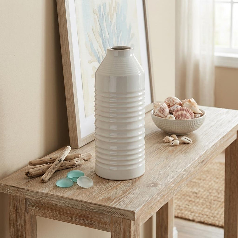 Ribbed Cylinder Table Vase (516240) - White