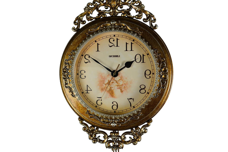 Silent Pendulum Ornate Round Wall Clock (626382) - Gold / Silver