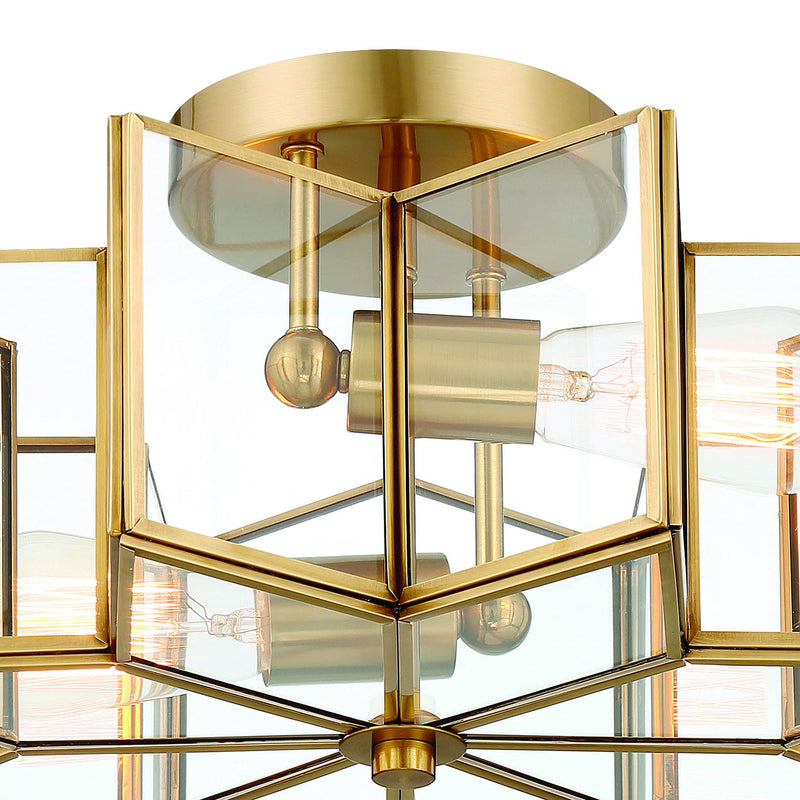 Unique Statement Two Light Metal Dimmable Flush Chandelier With Shades - Brass