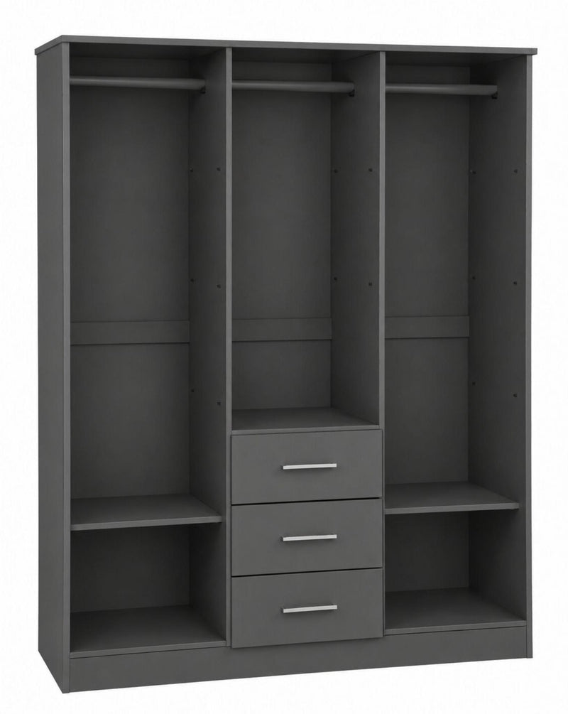 Solid Wood Three Door Three Drawer Combo Dresser - Gray
