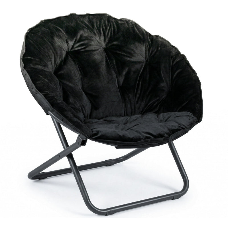 Tufted Faux Fur Folding Lounge Chair - Black