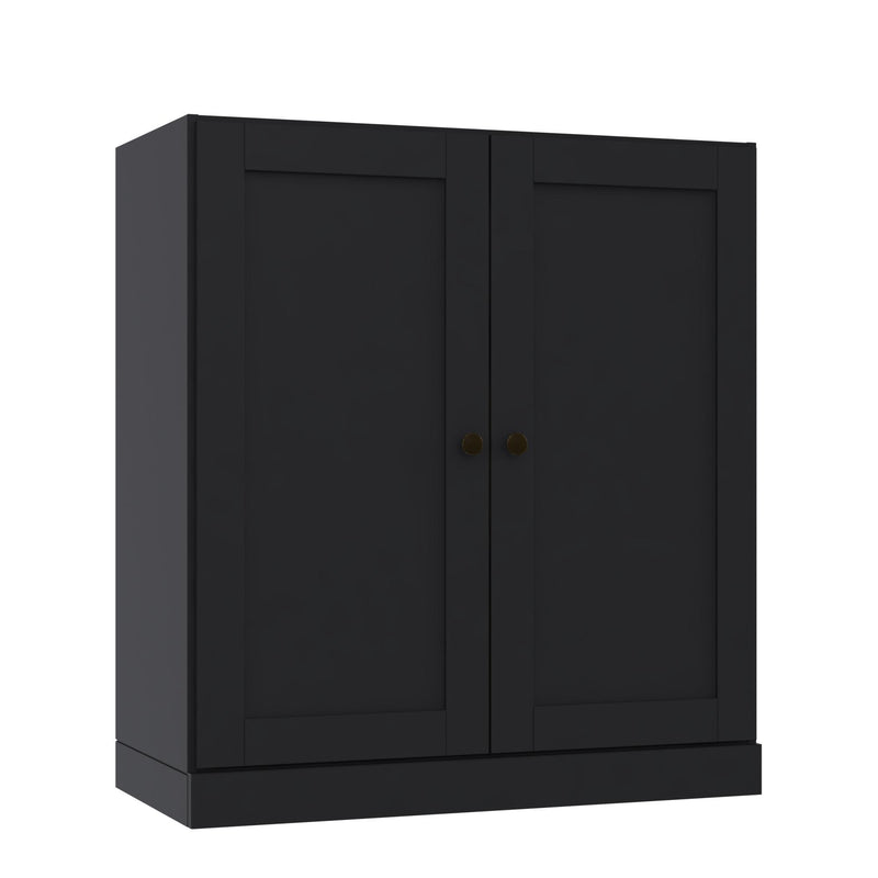 Adjustable Three Tier Library Bookcase With Two Doors - Black