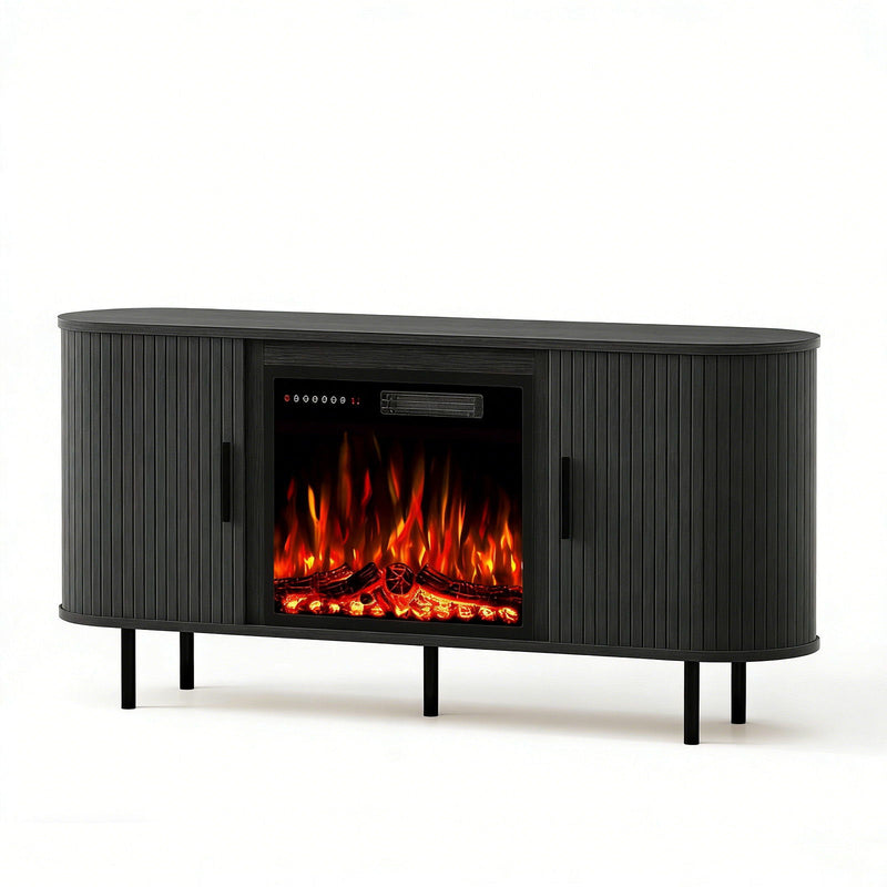 Wood Fireplace Entertainment Center With Fireplace (723789) - Black