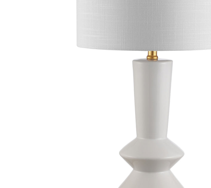 Geometric Table Lamp With Drum Shade - White