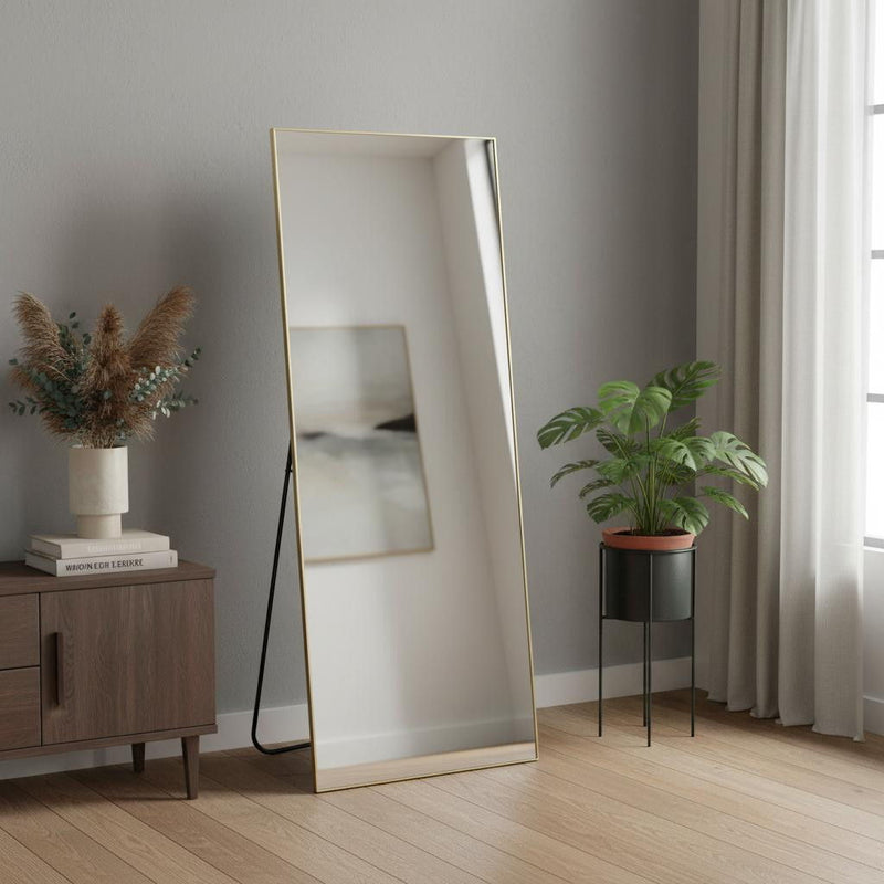 Metal Framed Standing Mirror - Gold