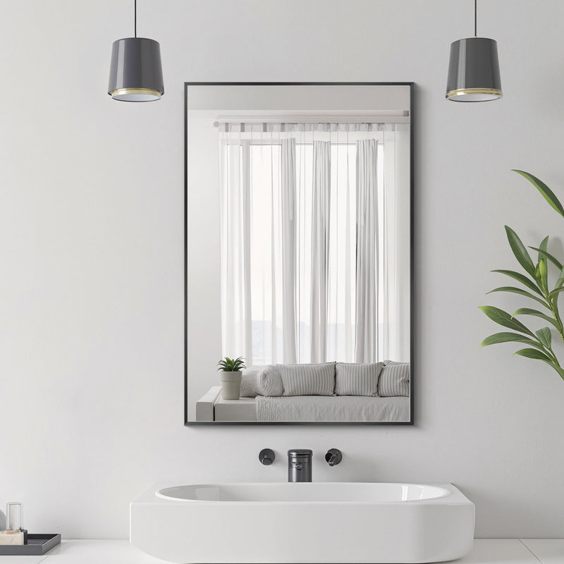 36" Metal Framed Bathroom Vanity Mirror - Black