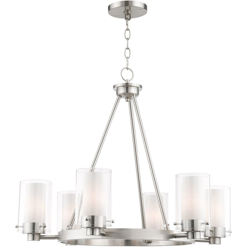 22'' Six Light Dimmable Chandelier With Shades - Nickel