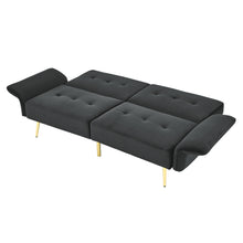 Load image into Gallery viewer, 78&quot; Italian Velvet Futon Sofa Bed, Convertible Sleeper Loveseat Couch with Folded Armrests and Storage Bags for Living Room and Small Space, Black 280g velvet
