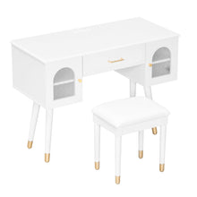 Load image into Gallery viewer, Elegant Vanity Makeup Table &amp; Chair Set Modern Dressing Table With Organizer Writing Desk Charging Port Engineered Wood - White
