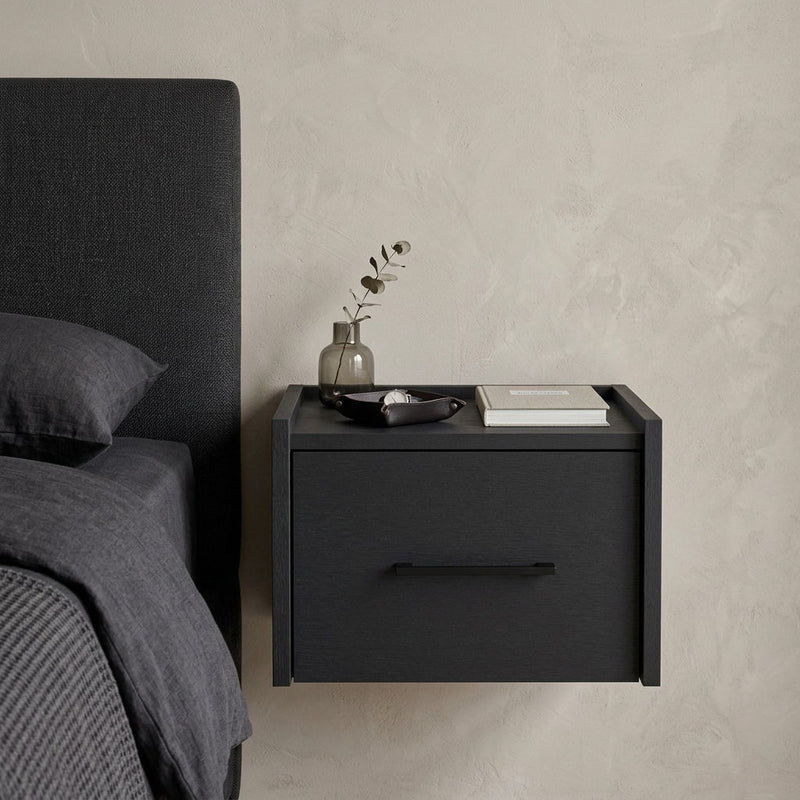 Wood One Drawer Floating Nightstand (734198) - Black