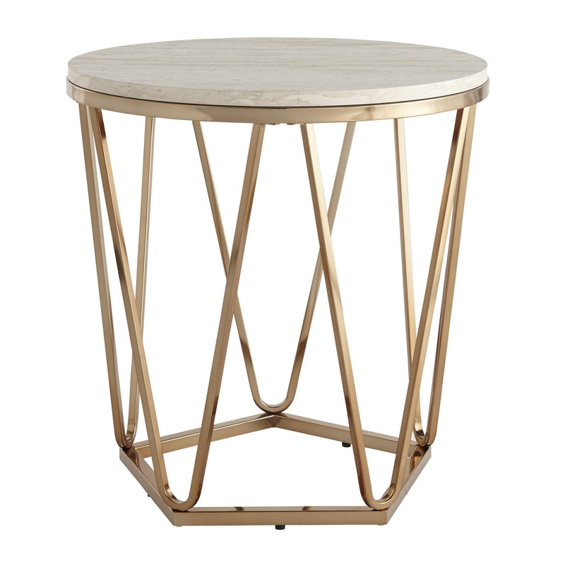 Manufactured Wood Iron Round End Table - Champagne