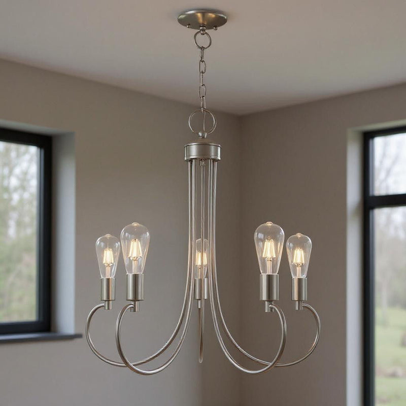 26" Five-Light Dimmable Chandelier With Shades - Nickel