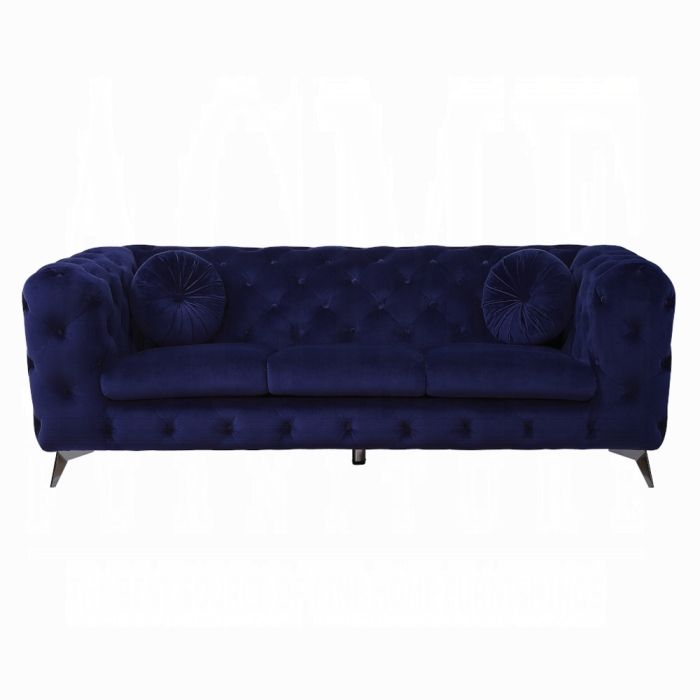 Velvet Sofa & Silver Legs - Blue