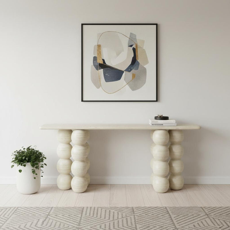 Genuine Marble And Stone Double Pedestal Console Table - Beige / Stone