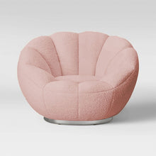 Load image into Gallery viewer, Sherpa Clamshell Swivel Barrel Chair - Pink And Silver
