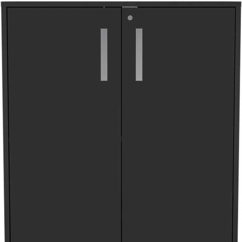 35" Wood Rolling Storage Cabinet With Two Doors - Black