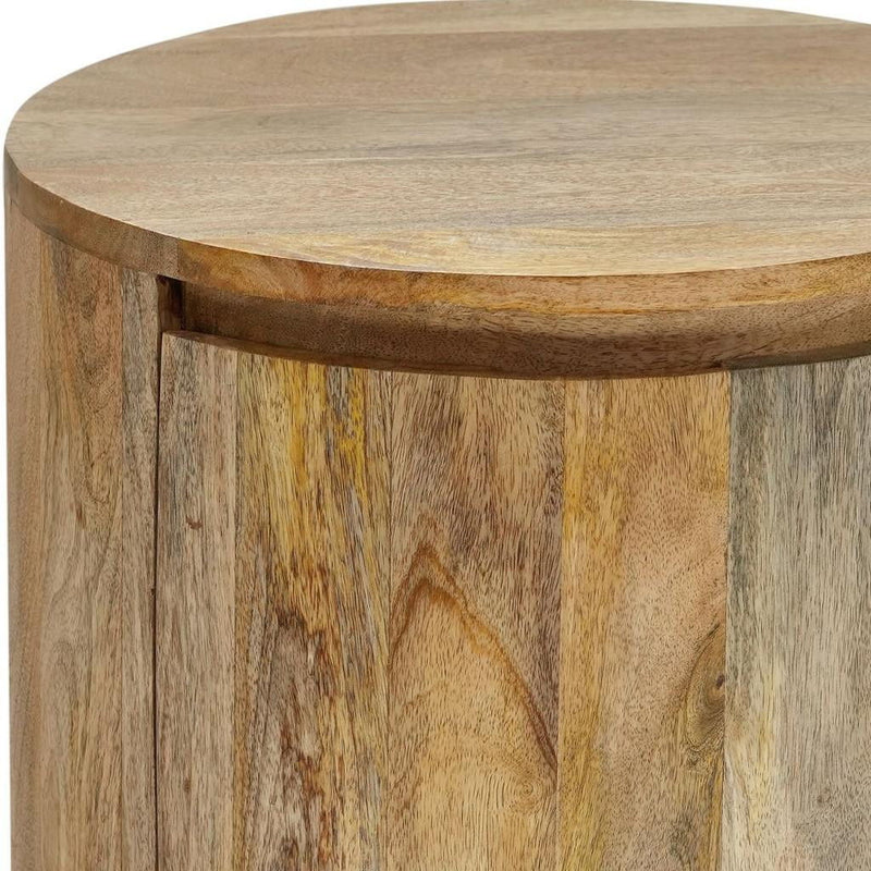 24" Solid Wood Round Drum End Table With Two Drawers - Natural
