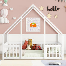 Load image into Gallery viewer, Wood House-Shaped Floor Bed With Fence, Guardrails
