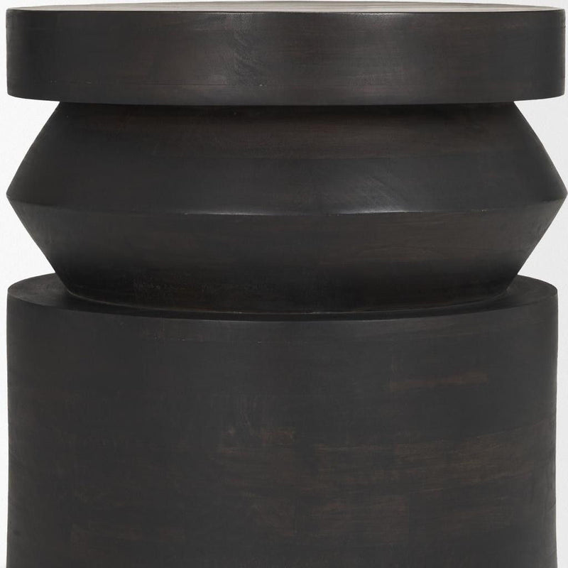 Round Block End Table - Dark Brown