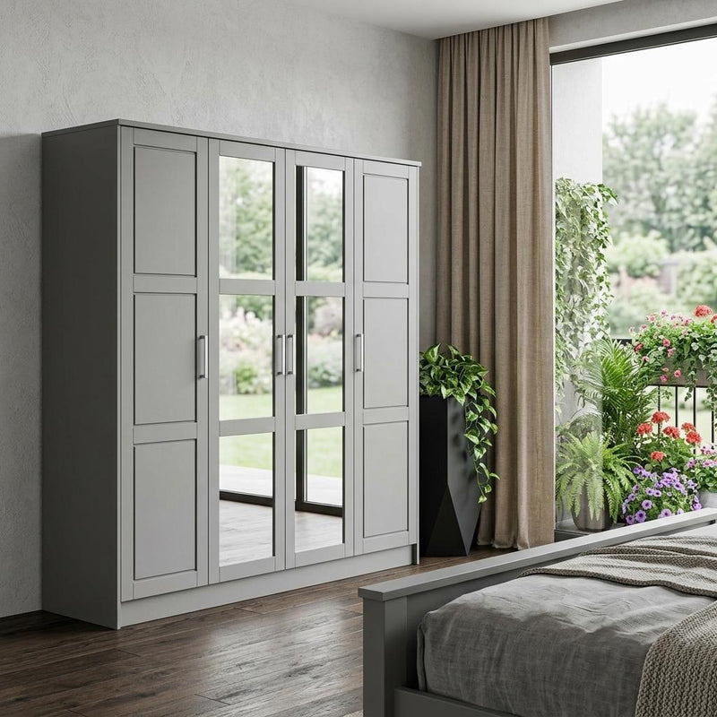 Solid Wood Mirrored Four Door Combo Dresser (763748) - Gray
