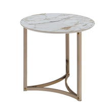 Load image into Gallery viewer, Stone And Metal Round Frame End Table - White / Champagne
