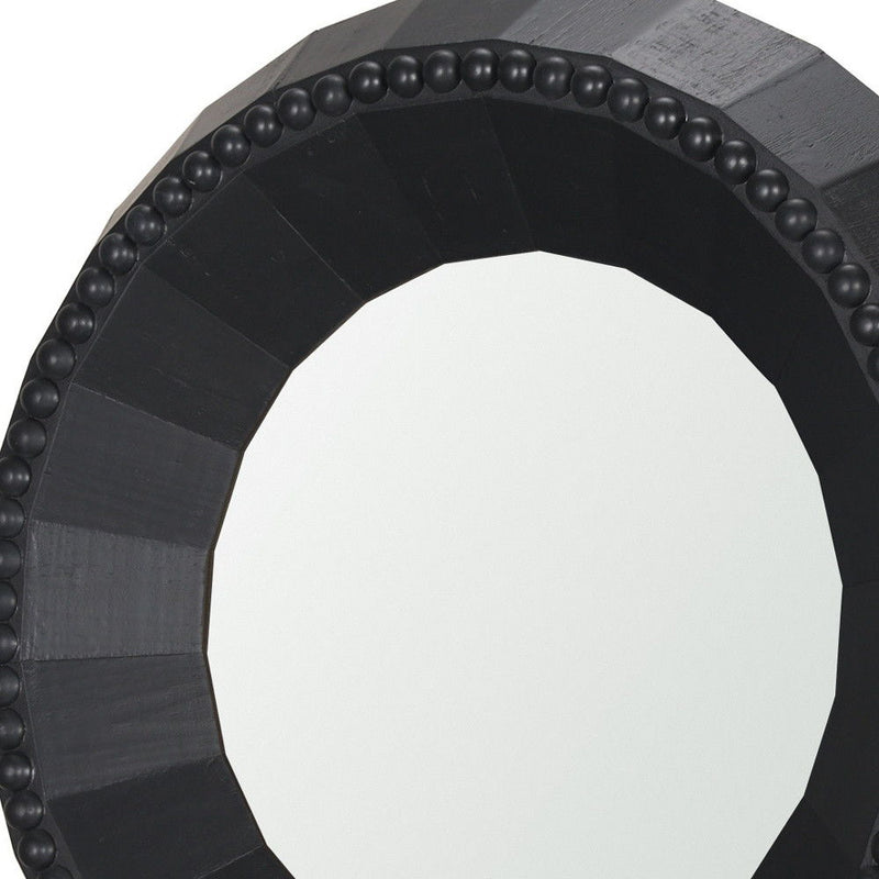 30" Solid Faceted And Beaded Round Framed Accent Mirror - Black