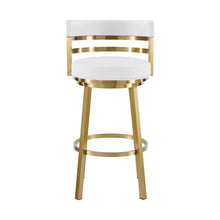 Load image into Gallery viewer, 26" Faux Leather And Stainless Steel Low Back Counter Height Swivel Bar Chair - White / Gold
