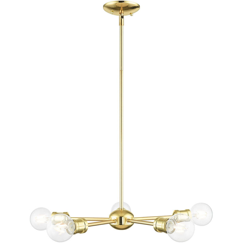 Five Light Dimmable Chandelier With Shades - Brass