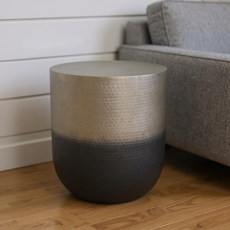 Metal Round End Table - Silver / Black
