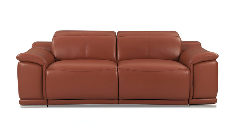 Italian Leather USB Reclining Sofa With Silver Legs - Camel