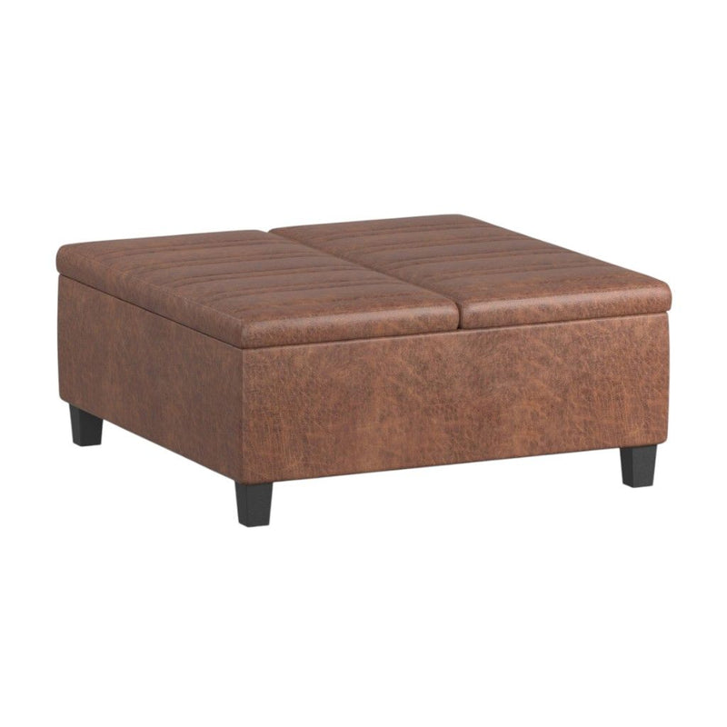 Leather Cocktail Ottoman & Storage - Brown / Espresso