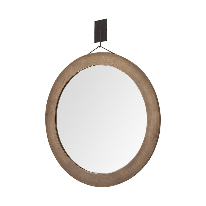 44" Round Framed Rope Hanging Accent Mirror - Brown