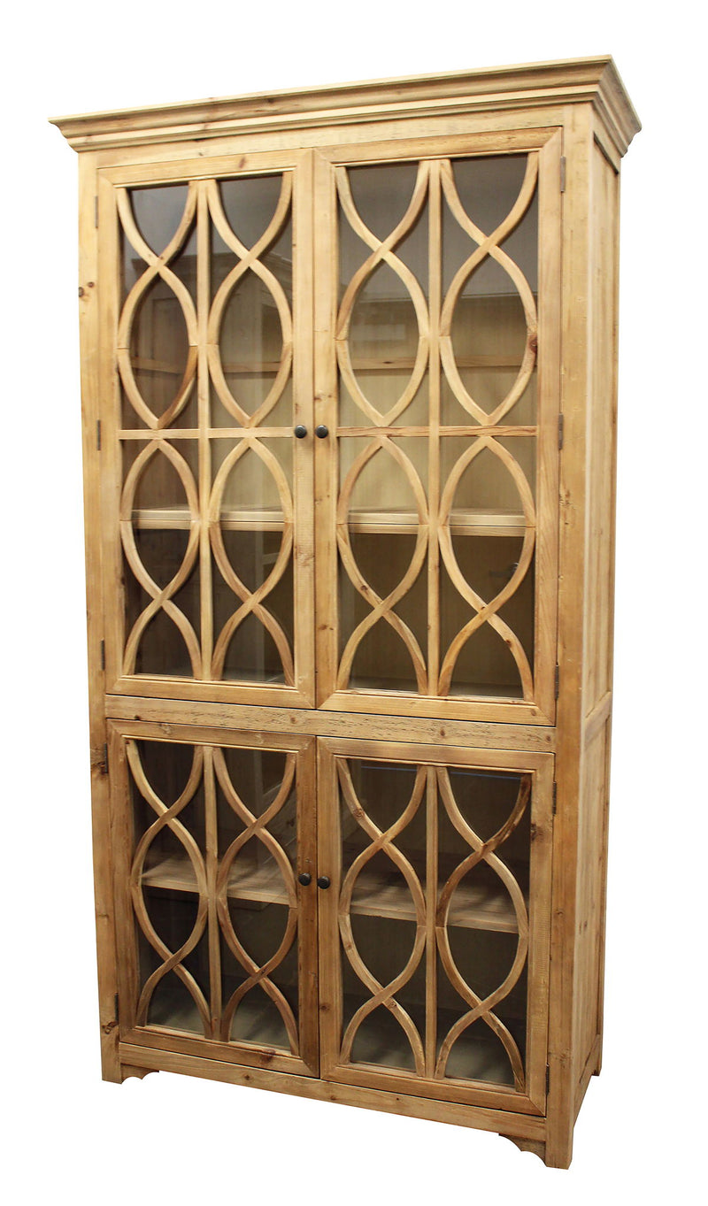 47" Solid Wood Carved Geometric Accent Cabinet With Four Doors - Natural