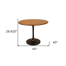 Load image into Gallery viewer, 40" Rounded Solid Wood And Iron Pedestal Base Dining Table - Brown

