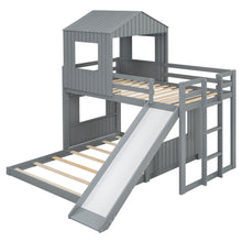 Load image into Gallery viewer, Loft Bunk Bed With Playhouse, Farmhouse, Ladder, Slide And Guardrails
