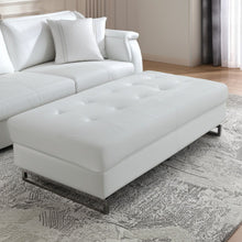 Load image into Gallery viewer, Faux Leather Ottoman - White / Silver
