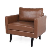 Load image into Gallery viewer, Faux Leather Club Chair With Birch Tapered Legs - Light Brown
