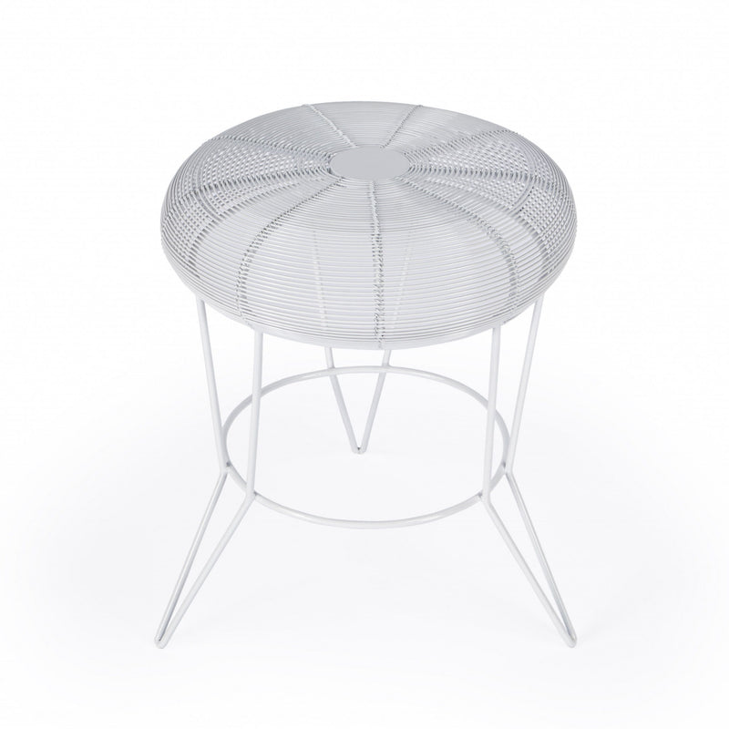 Wire Round Top End Table - White