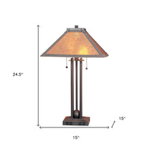 Load image into Gallery viewer, Metal Two Light Cylinder Table Lamp With Amber Square Shade - Gray
