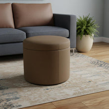 Load image into Gallery viewer, Faux Leather Round Storage Ottoman - Tan
