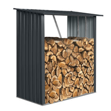 Load image into Gallery viewer, Outdoor Meta Firewood Rack, Open Wood Shed For Firewood, Pellet, Or Lumber Storage - Black
